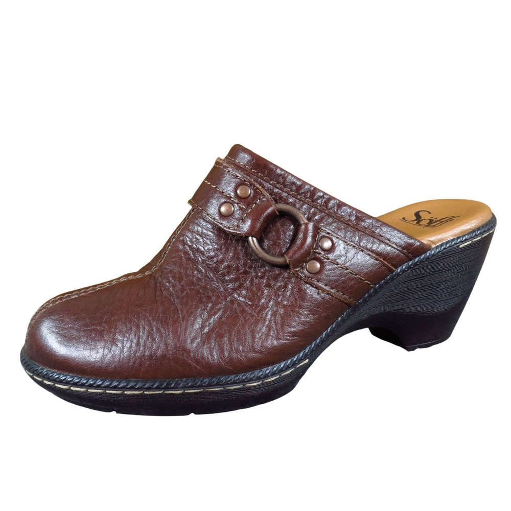 Sofft Camden Women Mule 6.5 Casual Comfort Clog Brown Leather Block Heel Slip On